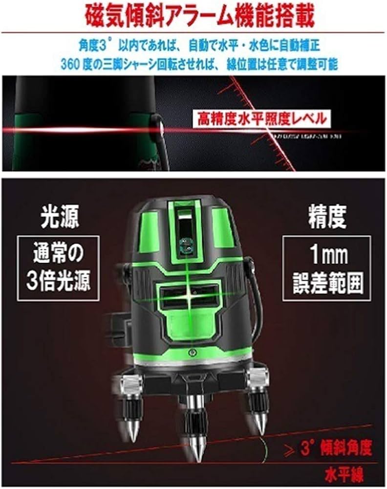 Amazon | グリーンレーザー 墨出し器 5ライン 6点 フルライン 高精度